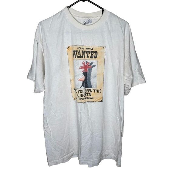 1989 Vintage Wallace & Gromit Wanted Chicken T-Shirt XL - Picture 1 of 7